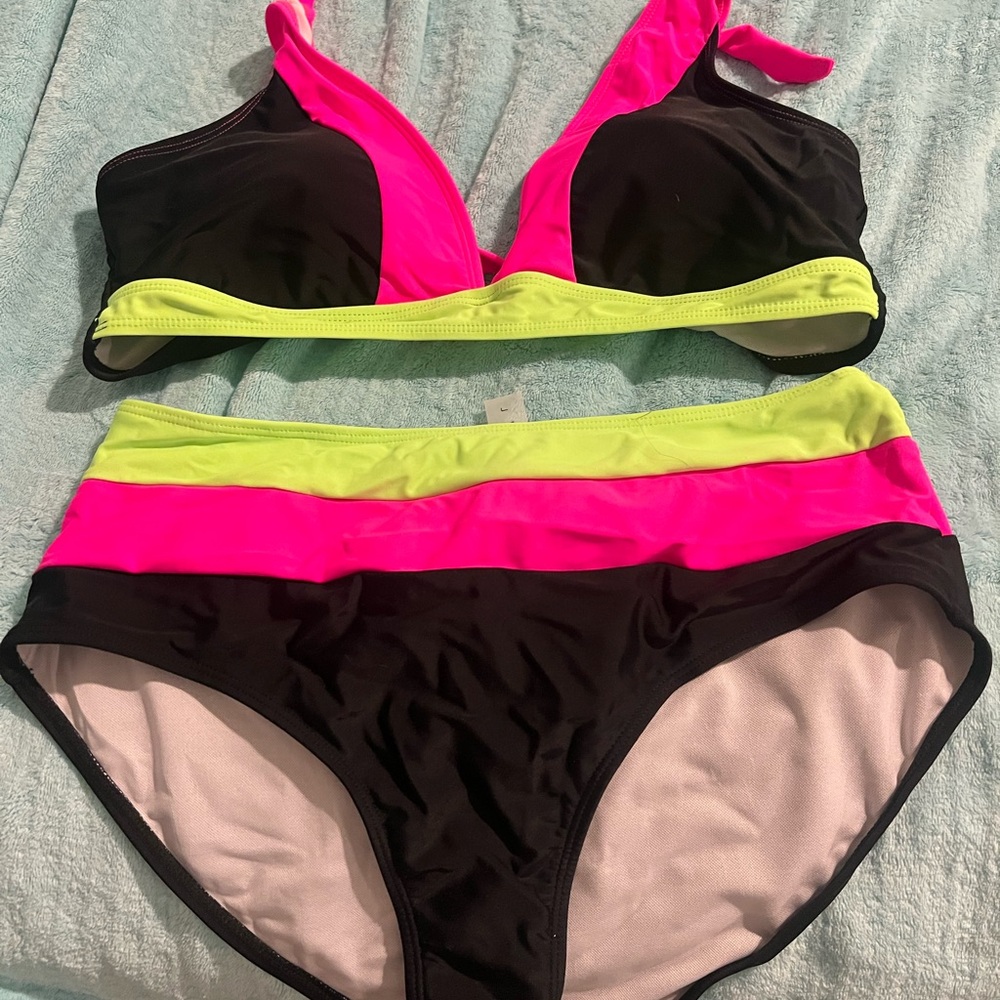 Neon Pink and Yellow Bikini Set- no tags but never worn